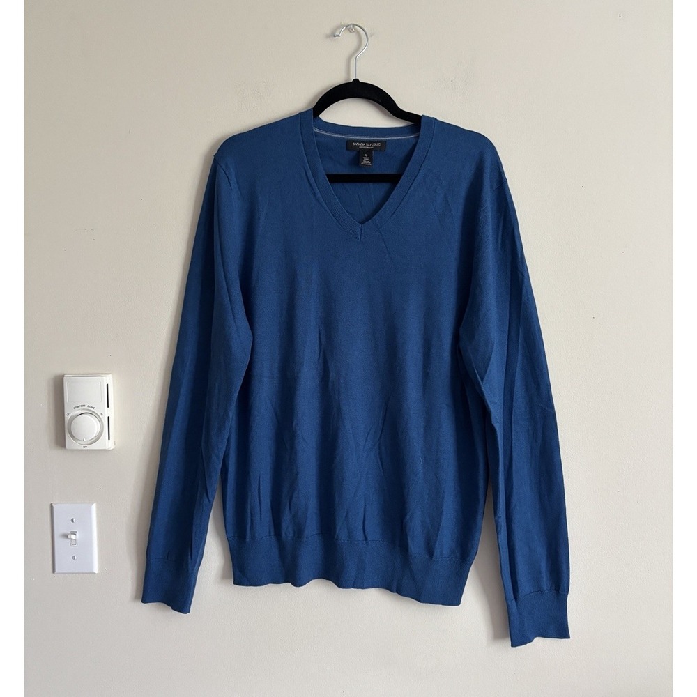 Banana Republic Luxury Knit Mens‎ L V Neck Sweater Silk Cotton Cashmere Purple